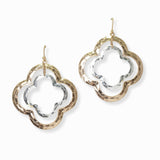 103029, DOUBLE CLOVER HAMMERED METAL DANGLE EARRING