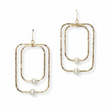 103036, GEOMETRIC HAMMERED METAL WITH PEARL ACCENT DANGLE EARRING