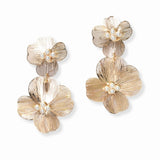 103062, FLOWER WITH PEARL DANGLE EARRING