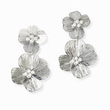 103062, FLOWER WITH PEARL DANGLE EARRING