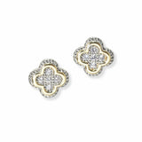 103087, 14K GOLD PLATED, CLOVER CUBIC ZIRCONIA DESIGNER INSPIRED STUD EARRING