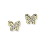 103089, 14K GOLD PLATED, BUTTERFLY CUBIC ZIRCONIA DESIGNER INSPIRED STUD EARRING