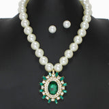103116, GEOMETRIC RHINESTONE WITH PEARL STRAND NECKLACE