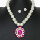 103116, GEOMETRIC RHINESTONE WITH PEARL STRAND NECKLACE