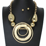 103215, GEOMETRIC ROUND NUGGET BEADED METAL NECKLACE