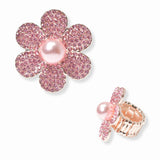 103220, FLOWER PEARL WITH CRYSTAL RHINESTONE STRETCH RING