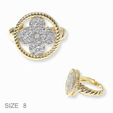 103225, PAVE CLOVER CUBIC ZIRCONIA ROUND DESIGNER INSPIRED RING