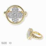 103225, PAVE CLOVER CUBIC ZIRCONIA ROUND DESIGNER INSPIRED RING