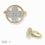 103225, PAVE CLOVER CUBIC ZIRCONIA ROUND DESIGNER INSPIRED RING