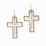 103239, HAMMERED CROSS METAL DANGLE EARRING
