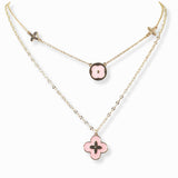 103244, CLOVER ENAMEL DOUBLE LAYERED NECKLACE