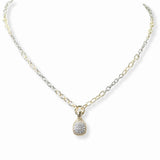 103290, 14K GOLD PLATED, MICRO PAVE CUBIC ZIRCONIA CHARM DESIGNER INSPIRED NECKLACE