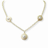 103293, 14K GOLD PLATED, ROUND PEARL ACCENT CHARM DESIGNER INSPIRED NECKLACE