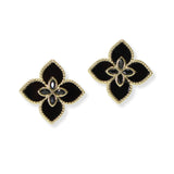 103318, 14K GOLD PLATED, FLORAL CLOVER CZ DESIGNER INSPIRED STUD EARRING