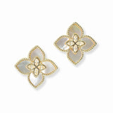103318, 14K GOLD PLATED, FLORAL CLOVER CZ DESIGNER INSPIRED STUD EARRING