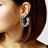 103363, WESTERN GEOMETRIC TURQUOISE WITH RHINESTONE HOOP EARRING