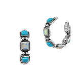 103363, WESTERN GEOMETRIC TURQUOISE WITH RHINESTONE HOOP EARRING