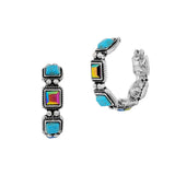 103363, WESTERN GEOMETRIC TURQUOISE WITH RHINESTONE HOOP EARRING