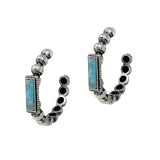 103364, RECTANGLE TURQUOISE STONE WESTERN ROUND HOOP EARRING