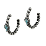 103365, CROSS TURQUOISE STONE WESTERN ROUND HOOP EARRING