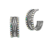 103366, WESTERN TRIBE WITH CRYSTAL RHINESTONE ROUND HOOP EARRING