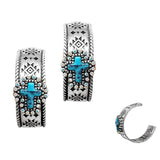 103367, WESTERN TRIBE CROSS TURQUOISE STONE ROUND HOOP EARRING