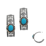 103368, WESTERN TRIBE OVAL TURQUOISE STONE ROUND HOOP EARRING