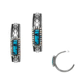 103369, WESTERN TRIBE RECTANGLE TURQUOISE STONE ROUND HOOP EARRING