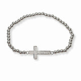 103376, PAVE SIDE CROSS STAINLESS STEEL BALL BEADED STRETCH BRACELET