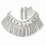 103411, OVAL ACCENT CRYSTAL RHINESTONE TASSEL CHOKER NECKLACE