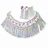 103411, OVAL ACCENT CRYSTAL RHINESTONE TASSEL CHOKER NECKLACE