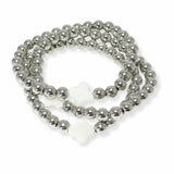 103464, CLOVER MOTHER OF PEARL MULTI LAYERED BEADED STRETCH BRACELET