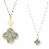 103491, CLOVER PEARL & BEADED LONG PENDANT NECKLACE