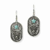 103509, WESTERN BUFFALO WITH STAR TURQUOISE STONE DANGLE EARRING
