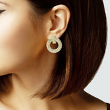 103513, 14K GOLD PLATED, PAVE CUBIC ZIRCONIA ROUND DESIGNER INSPIRED STUD EARRING