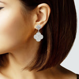 103518, CLOVER PAVE CUBIC ZIRCONIA DESIGNER INSPIRED DANGLE EARRING