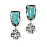 103521, TURQUOISE STONE WITH CROSS CHARM EARRING