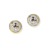 103557, 14K GOLD PLATED, CLOVER PAVE CUBIC ZIRCONIA DESIGNER INSPIRED STUD EARRING