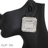 103569, SQUARE CRYSTAL RHINESTONE CLIP ON EARRING