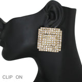 103569, SQUARE CRYSTAL RHINESTONE CLIP ON EARRING