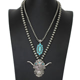 103582, WESTERN BUFFALO HEAD WITH NAVAJO BEADED 2PC NECKLACE