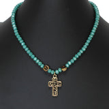 103583, LEOPARD CROSS CHARM BEADED NECKLACE
