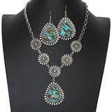 103585, WESTERN TURQUOISE STONE FLOWER NECKLACE