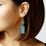 103608, WESTERN RECTANGULAR TURQUOISE STONE DANGLE EARRING