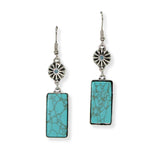 103608, WESTERN RECTANGULAR TURQUOISE STONE DANGLE EARRING