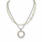 103625, 14K GOLD PLATED, ROUND CHARM DESIGNER INSPIRED DOUBLE LAYERED TOGGLE NECKLACE