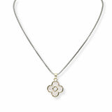 103630, 14K GOLD PLATED, CLOVER PAVE CUBIC ZIRCONIA CHARM DESIGNER INSPIRED NECKLACE