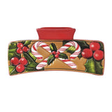 103648, CANDY CANE CHRISTMAS LEATHER RECTANGULAR GRANDER HAIR CLAW