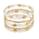 103665, FRESHWATER PEARL MULTI LAYERED BEADED STRETCH BRACELET