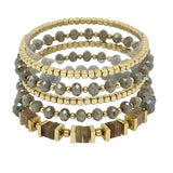 103666, SEMI PRECIOUS STONE ACCENT MULTI LAYERED BEADED STRETCH BRACELET